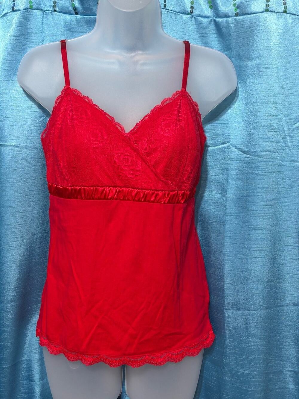 Worthington Red Lace Y2K babydoll cami Empire Waist Cami Camisole Tank Top M